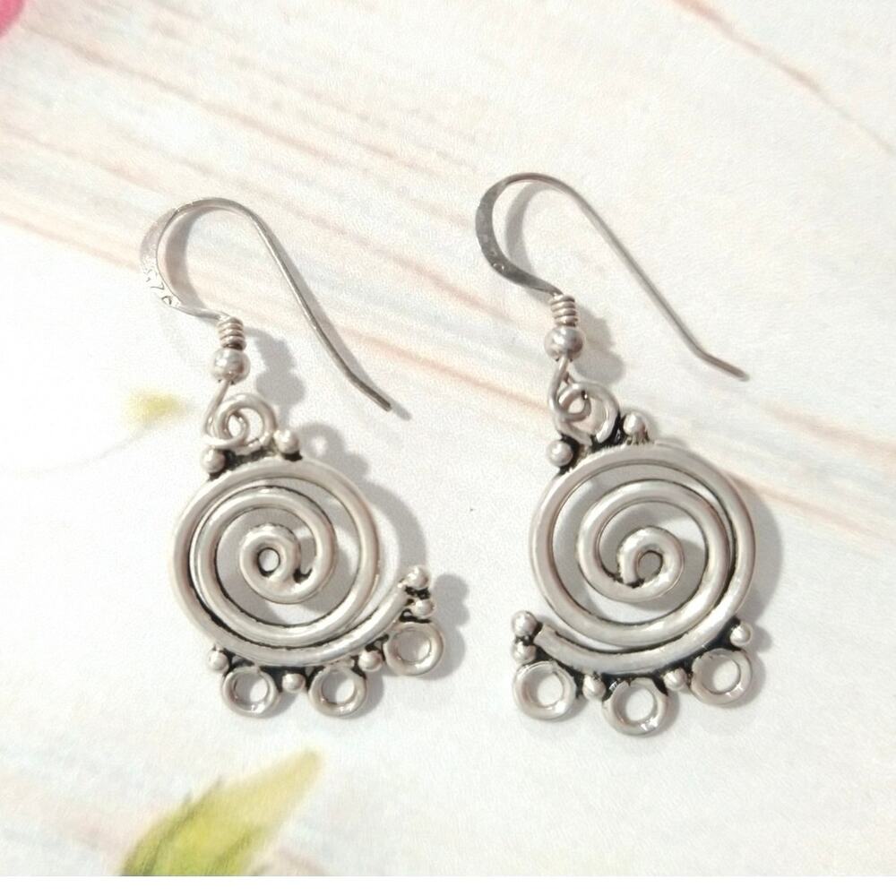 925 Sterling Silver Dangle Drop Earrings Swirl Circle Wire Hook Jewelry Lot